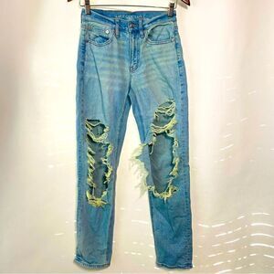 American Eagle Outfitters Womens Light Blue Washed Distressed 90s Straight Jeans